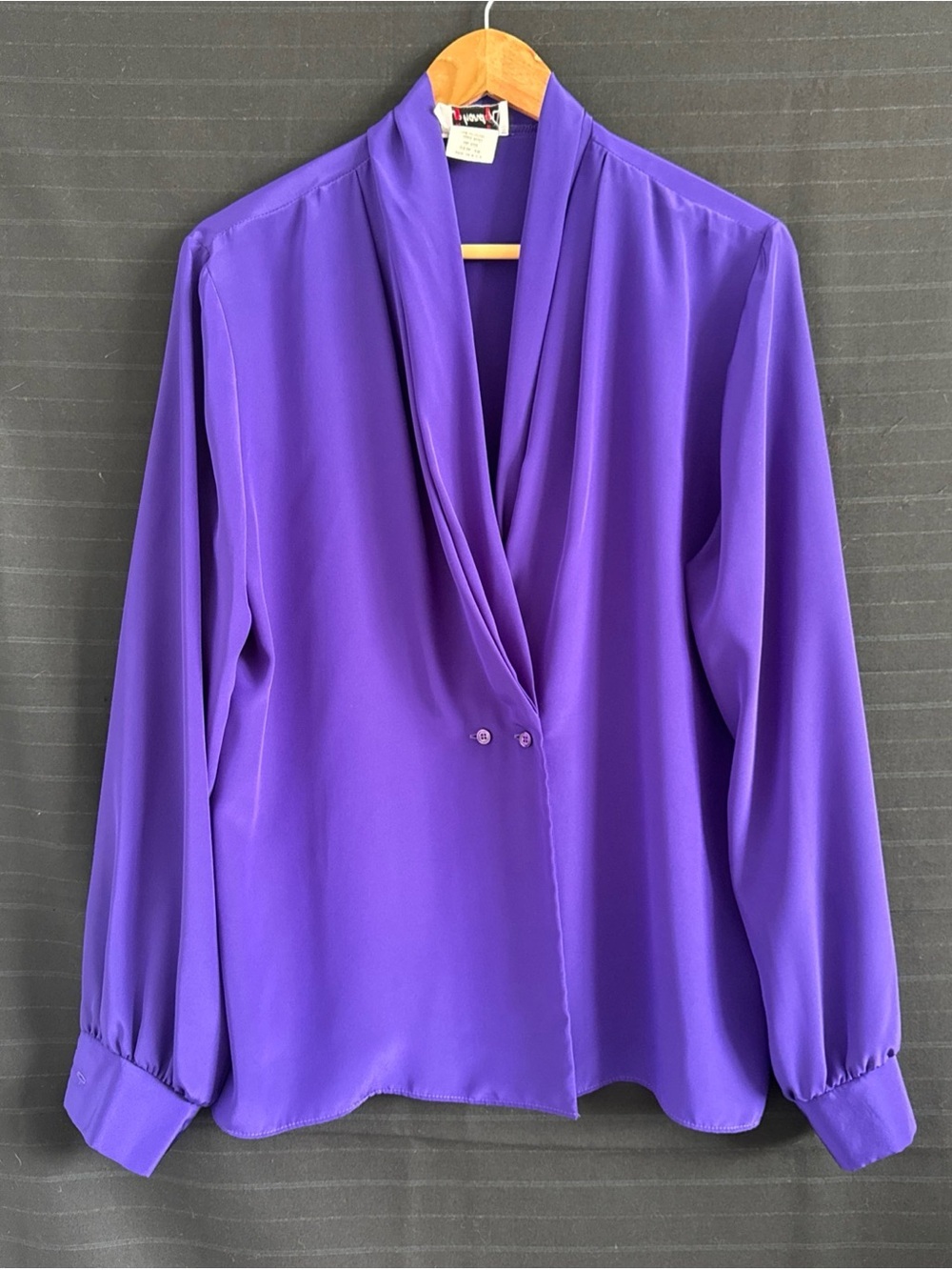 Vintage Jo Hardin Blouse L/S Top Purple Womens 10 V Drape Neck Crossover